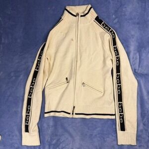 Vintage Cream Bebe zip up jacket with black logo women size L